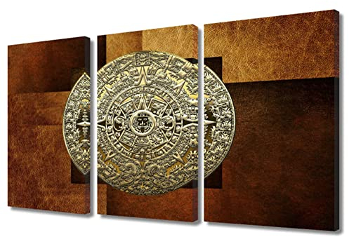 Leinwandkunst, Wanddekoration, Azteken-Kultur, Schlafzimmer, Wandkunst, Maya-Zivilisationsbilder für Wohnzimmer, Azteken-Kalender, Wandbild, moderne Wandkunst, fertig zum Aufhängen, 91.4 cm Bx61 cm H