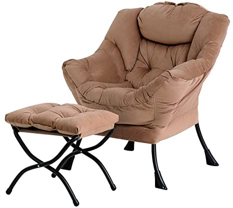 Tiita Faulsessel mit Hocker, Moderner großer Akzent-Loungesessel, Freizeit-Sofasessel mit Hocker, Lesesessel mit Fußstütze für Schlafzimmer, Wohnzimmer, Studentenwohnheime, Garten und Hof