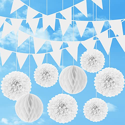 12M Wimpelkette Kinderzimmer, Stoff Weiß Wimpelkette, Wimpel Girlande Hochzeit Stoffgirlande, Kinderzimmer Deko, Wanddeko Geschenk, Wandtattoo Kinderzimmer Mädchen Jungen,Babyzimmer Babybett Deko