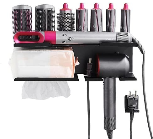 2 in 1 Wall Mount Holder Wall Stand Wall Organizer for Dyson Airwrap Styler and for Dyson Supersonic Hair Dryer, Wall Mount Holder for Curling Iron Bar Barrel Brush Diffuser Nozzle Hair Dryer