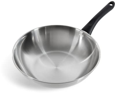 BK Bold Tri-Ply 28 cm Wokpfanne aus Edelstahl mit Hohem Rand, Induktion, 18/10 Edelstahl, Satinierte, Professionell, Stay Cool Griff, Backofenfest, Spülmaschinenfest, Silber