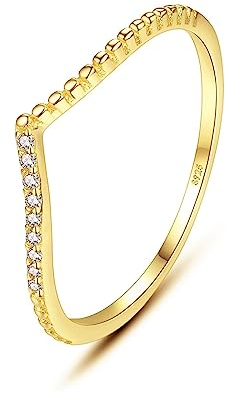Bellitia Jewelry Damen 18 Karat Vergoldete CZ Diamant Ringe Verlobungsringe Eheringe Trauringe, 925 Silber Stacking Ringe Stapelbar Dünne Gold Einfach Schlicht Bandring, Minimalismus V Ring