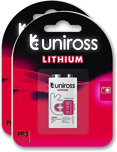Uniross Pack de 2 Piles Lithium 9V-Block L522 24-LF, IEC-FR03
