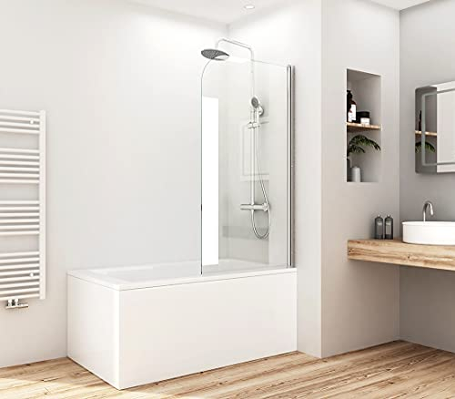Meykoers Duschwand für Badewanne aus 6mm ESG Sicherheitsglas, Badewannenaufsatz Können 180°nach Pendelbar,Duschabtrennung Badewanne Badewanne Trennwand 70 x 140cm Nano Beschichtung