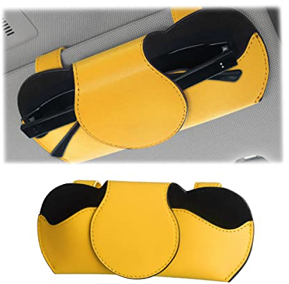 JNNJ Brillenhalter für Auto Leder, Auto Sun Visor Aufbewahrungstasche PU Leder, Aonnenblenden Auto Organizer, Multifonction Brillenetui, Für alle Fahrzeuge(Gelb)