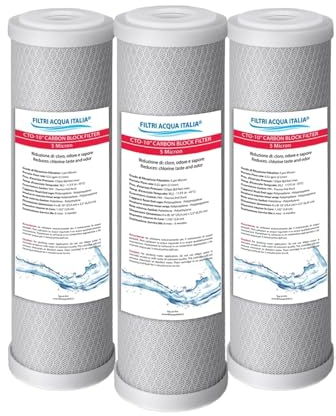 Cartuccia Carbon Block 5 Micron 10 Pollici CTO Filtro a carbone attivo per osmosi inversa Set 3 Pz. Filtri Acqua Italia®