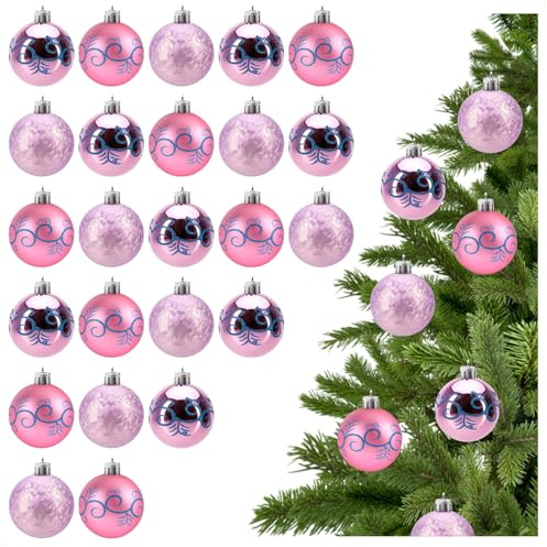 com-four® 24x Weihnachtskugeln, Christbaumkugeln 6 cm, bruchsicher | Baumschmuck für den Christbaum mit Anhänger