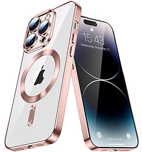 IMEIKONST Magnetic Clear for iPhone 15 Pro Max Case with MagSafe Wireless Charging, Camera Protector Non Yellowing Shockproof Soft TPU Bumper Slim Thin Cover for iPhone 15 Pro Max. Rose Gold YIX
