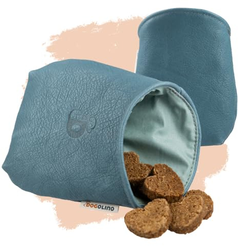 Pantolinos DOGOLINO® Leckerli-Beutel für Hunde aus Leder - Leckerlitasche - Futterbeutel für Hundetraining - Kleiderschutztasche - Snackbeutel zum Gassi gehen (Hellblau, Basic)