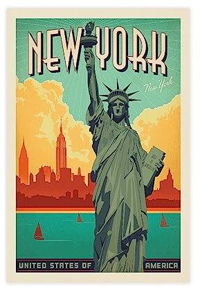 OakiTa Vintage American Travel Poster New York City Statue Liberty Poster Leinwand Poster Wandkunst Dekor Druck Bild Gemälde für Wohnzimmer Schlafzimmer Dekoration ungerahmt 30 x 45 cm