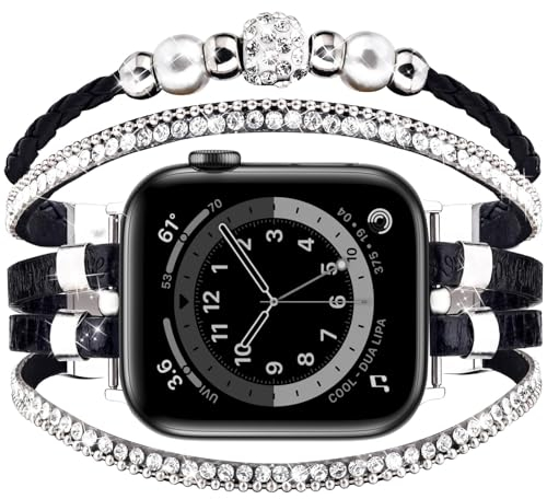 VISOOM Beaded Boho Kompatibel mit Apple Watch Armband 40mm/38mm/41mm/42mm Series 10/9/8/7/SE 6/5/4 Frauen Leder Niedlich Handmade Multilayer Wrap Watch Strap iWatch Bands 3/2/1 Replacement,Serpentine