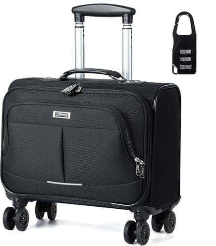 Lekeinchi Laptop Bag with Wheels,Softside Hand Luggage Rolling Briefcase Women Laptop Trolley for Work/Travel/Business, Waterproof Underseat Cabin Bags (Black, L)