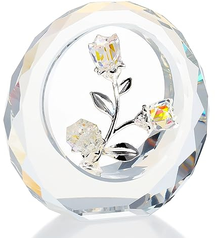 Ornalrist Crystal Rose Blossom Flower Figurine Gifts for Her, Glass Rose Bouquet Collectible Paperweight Romantic Gift Idea for Women Wife Valentine's Anniversary Ornaments (Clear)