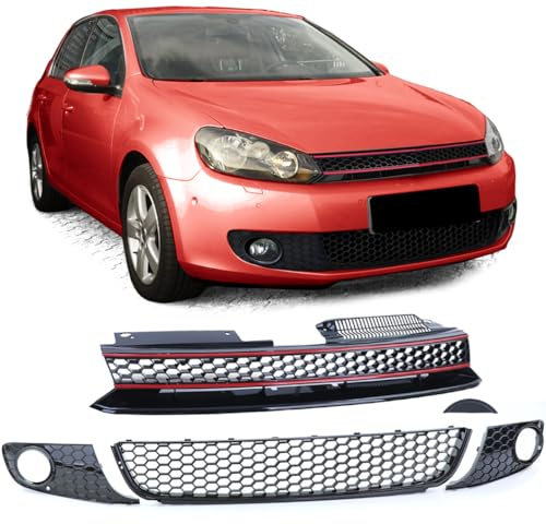Waben Kühlergrill ohne Emblem + Stoßstangengitter GLANZ für VW Golf 6 08-13