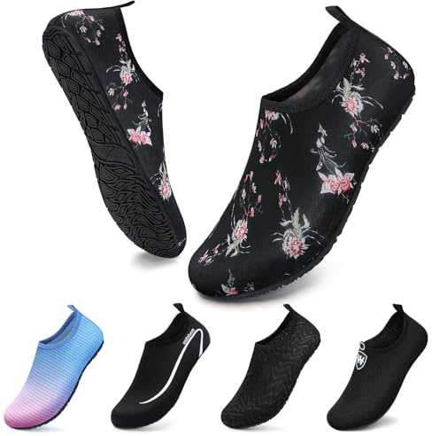 Swim Water Shoes Aqua Socks Barefoot for Sea Beach Swimming Shoes Pool Ladies Women Mens Pink Flower 2.5/3 UK