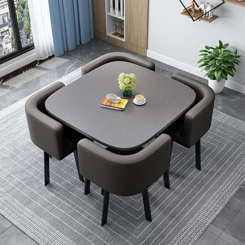 Rundes/quadratisches Esstisch-Set mit Stühlen, moderner Konferenztisch und 4 Stühle-Set, Empfangstisch- und Stuhl-Kombination, Küchentisch-Set aus Holz für 4 Personen für Wohnzimmer und Esszimmer