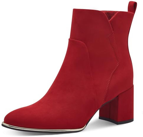 MARCO TOZZI Damen Stiefeletten mit Absatz Spitz mit Reißverschluss, Rot (Dk.Red), 38 EU