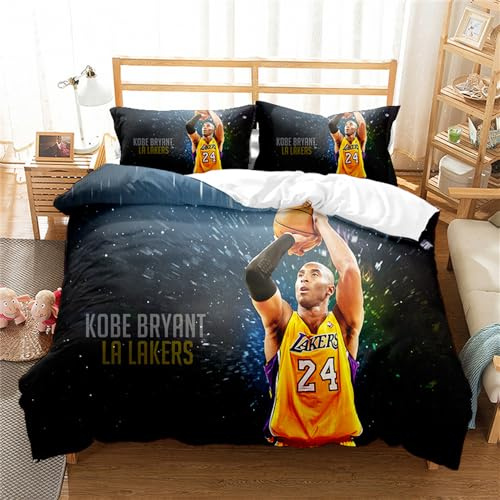 Ste-X Leinen Kobe Bryant 3D-Digitaldruck-Bettwäsche-Set Mit Kissenbezug, Bettbezug, Weiche Mikrofaser, 3-teiliges Set Mit Reißverschluss (135x200cm,Schwarze Mamba 05)