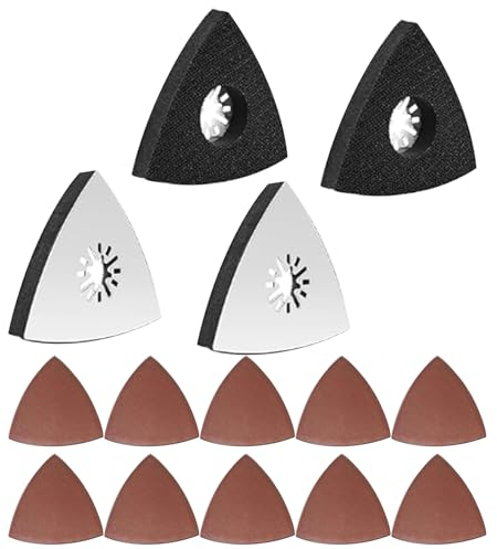 Multitool Schleifplatte Set mit 4 Dreieck Schleiftellern und 8 Schleifpapieren, Multitool Schleifplatte 80mm, Ideal für Deltaschleifer, Schleifplatte für Präzisionsarbeit an Holz, Metall, Hartplastik
