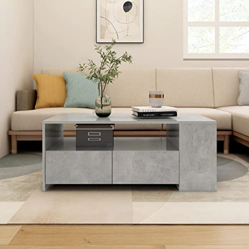 WIFESE Couchtisch Holz Beistelltisch mit 2 Schubladen Betongrau 102x55x42 cm Wohnzimmertisch Modern Stilvollen Stabilität Kleiner Tisch Wohnzimmer Coffee Table Coutischtisch Teetisch Holzwerkstoff