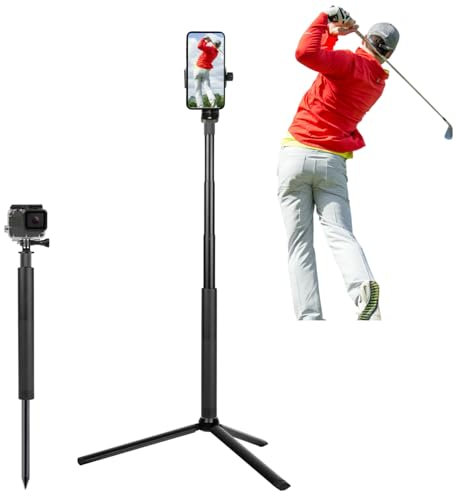 Golf Tripod and Monopod Selfie Stick with Ground Spike, Swing Analyzer Holder for Training Aid, Phone Holder for Recording Swings