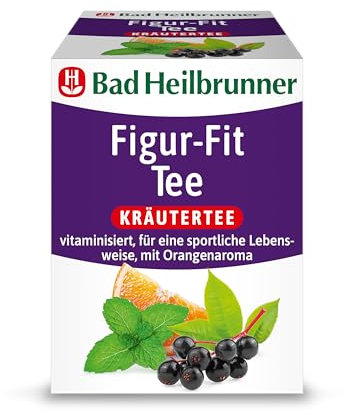 Bad Heilbrunner Figur-Fit Tee – Kräutertee mit Orangenaroma, Mate, Brombeerblättern und Pfefferminze, angereichert mit Vitamin B12 zur Unterstützung des Energiestoffwechsels, (12 x 8 Filterbeutel)
