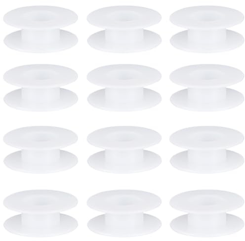 SUNNYCLUE 15Pcs 5.5cm Wire Weaving Bobbin Plastic Ribbon Spool Bulk Large Diameter Empty Thread Rope Chain Roll Crochet Cords Organizer Lace Line White Spools for Embroidery Thread Yarn Making DIY