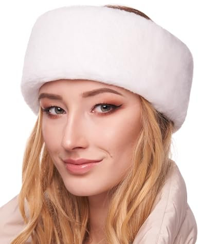 Futrzane Modern Bandeau - Bandeau en Fausse Fourrure Femme - Cache Oreille Ski - Taille S (Blanc Modern)