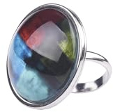 Statement-Ring 'Inga', farbige Ornamente, 25mm Glas Cabochon | Größenverstellbar, Edelstahl, Handgefertigt in Berlin