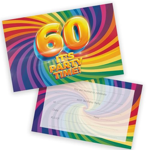 Party-Einladungen zum 60. Geburtstag, für Männer und Frauen, mit Klappumschlägen, 28 Stück