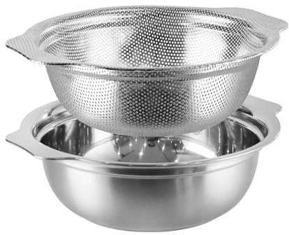 Lot de 2 passoires à riz extra larges de 6 l en acier inoxydable avec bol mélangeur, passoire à riz pour légumes, fruits, spaghettis, passoires à pâtes, passe au lave-vaisselle