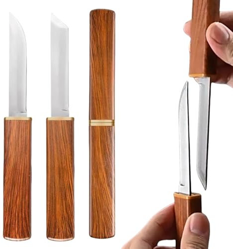 WIYETY 2 Stück Jagdmesser Outdoor, Doppelmesser 18cm, Camping Messer, Edelstahlklinge Tanto Messer, Jagdmesser für Camping, Wandern Geschenke (Brauner Holzgriff)