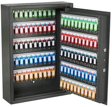 The Workplace Depot Digital Key Cabinet, High Security Wall Mounted Electric Combination Lock Key Safe with Key Hooks Coloured Key Tags for Home, Office, Business (100 Key Capacity)