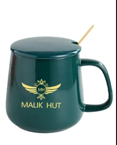 Malik Hut Ceramic Mug with Lid and Spoon, 12 oz, SmartSipper cup,Steamy Sips cup,WarmWorkMate coffe cup,GiftGlow cup,luxury cup,keep coffee warm with warmer pad, Thermotatic ceramic coffee mug,