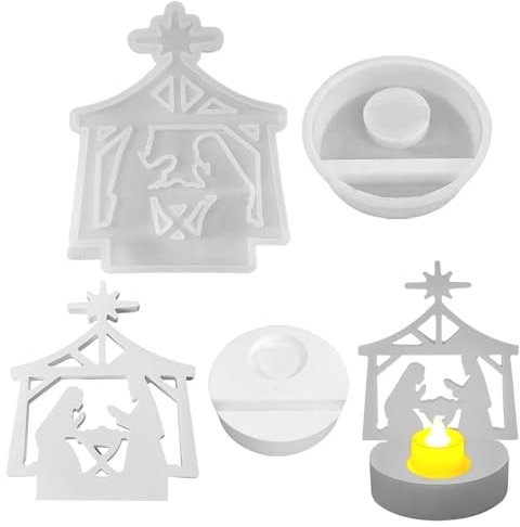 Silikonform Weihnachten, 2er Set Silikonform Krippe Teelichthalter, Gießform Weihnachten, Silikonformen Gießformen Weihnachten, Krippe Gießformen Silikon Weihnachten für DIY Teelichthalter (X)
