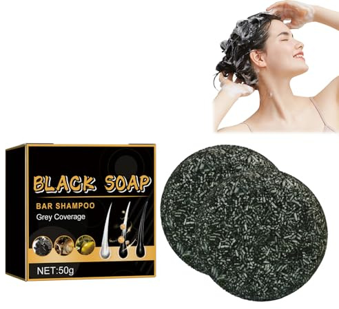 2PC Jabón Brillo Gris,Jabon Para Canas Champú,Hair Darkening Shampoo Bar,Anti Gray Bar,Jabón Cobertura de Cabello Gris,Grey Shine Jabón,Promueve Crecimiento Cabello y Previene Su Caída