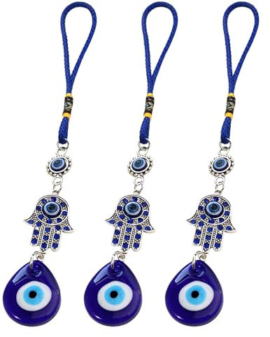 TAIZER 3 Stücke Türkisch Blau Auge Evil Eye Amulett Wandbehang Boese AugeHome Decor Schutz Segen Charm Geschenk Startseite Anhänger Glücksbringer mit einem Kreuz (1, Palmen)