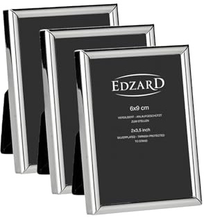 EDZARD Bilderrahmen Genua 3er-Set (Foto 6x9 cm) versilbert anlaufgeschützt | Silberrahmen für Fotos 6x9 cm, Samtrücken, zum Stellen, Fotorahmen, Portraitrahmen, Geschenk Hochzeit