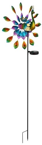 Solarstecker Garten Steckleuchte Solarlampe für Außen Gartendeko Pfau Design, Metall Kunststoff, LED 3000K, LxBxH 38x25x120 cm