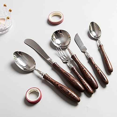 Silverware Flatware Cutlery Set, 6/24/36/48 Pieces 304 Stainless Steel Chicken Wing Wood Knives, Forks and Spoons Hotel Home Tableware,Silver-48 Pieces for 8