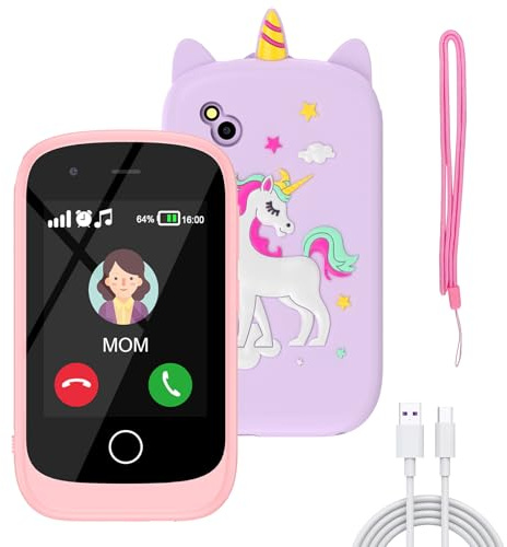 Telephone Enfant, Baby Smartphone pour Fille Garçon avec Musical Éducatif avec Livres Audio, Livre Sonore, Appareil Photo, Alarme, 17 Jeux, Jeux Enfants Téléphone Bébé,Rose