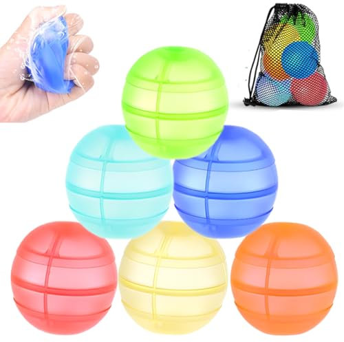 NOPKESV 6 Stück Selbstschließend Wasserspielzeug Wiederverwendbare Wasserbomben mit Netzbeutel Kinder Outdoor Spielzeug Junge Magic Splashy Balls Pool Spielzeug