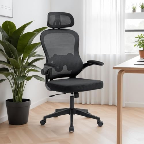 IDIMEX Bürodrehstuhl JOBURG höhenverstellbar mit Armlehnen, schwarz – ergonomischer Schreibtischstuhl mit Netzrücken und Lendenstütze für Home Office und Büro – Drehstuhl mit Rollen Pc Stuhl