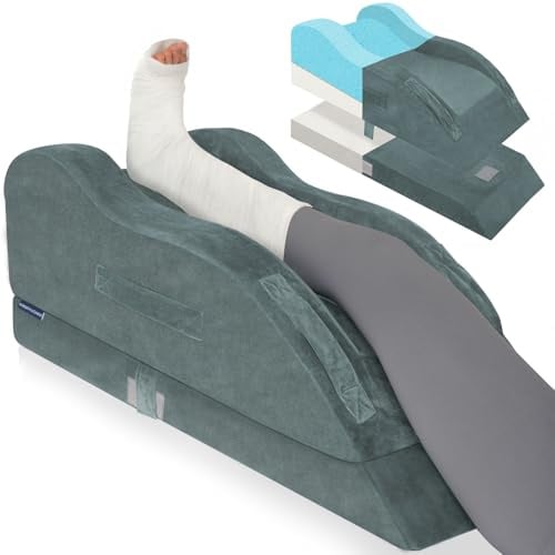 KingPavonini Adjustable Leg Elevation Pillow for After Surgery, Single Leg | Ergonomic Curve Keeps Knees Straight, Adjustable Memory Foam Leg Pillow, Pain & Swelling Relief, Improves Blood Circulation