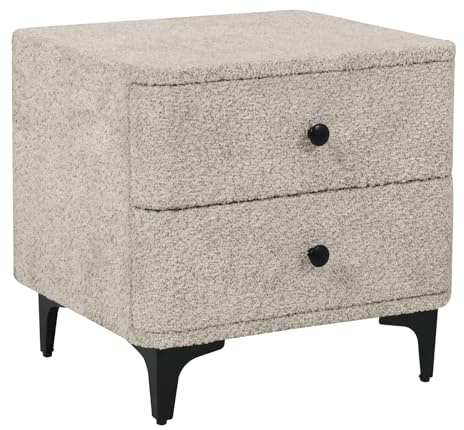 Nachttisch ART DECO 45cm - greige schwarz - Polyester - Bouclé robust | Stauraum, glamouröses Flair, für Schlafzimmer, für Flur, Schubladen, Metallgestell
