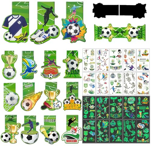 Lesezeichen Magnetisch Fußball, 15 Stück Fußball Bookmark Magnetisch Thema Cartoon Magnet Lesezeichen Seitenmarker Fußballbuchliebhaber, Kinder Bookmarks Geeignet für Bücher, Etiketten (Grün 2)