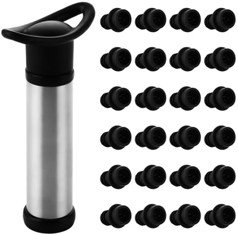 LOLYSIC Bouchon Bouteille Vin Lot de 25 Pièces, Conservateur de Vin sous Vide avec Pompe en Acier Inoxydable et 24 Bouchons en Silicone, Kit Accessoire Vin pour Bar et Maison