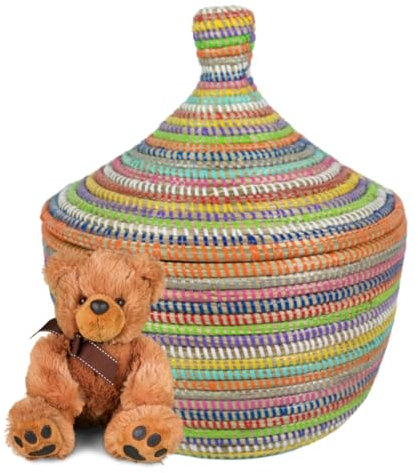 Lafali Afrikanischer Korb mit Deckel | Geflochtener Korb LOUGA | Handgefertigt aus Savannengras | Nachhaltig & Verantwortungsvoll produziert | Aufbewahrungskorb | Vielseitig einsetzbar