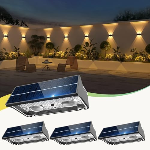 sununiny solar wandleuchten für außen,4st up and down aussenleuchte Solar IP65 Wasserdichte 9 Farben 11 Modi RGB Heller Solarlampe Solarleuchten für Außen Garten Balkon Terrasse Garage