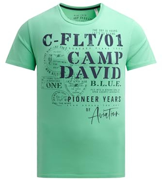 Camp David Herren T-Shirt Rundhals mit Puffprint Flight Green, L